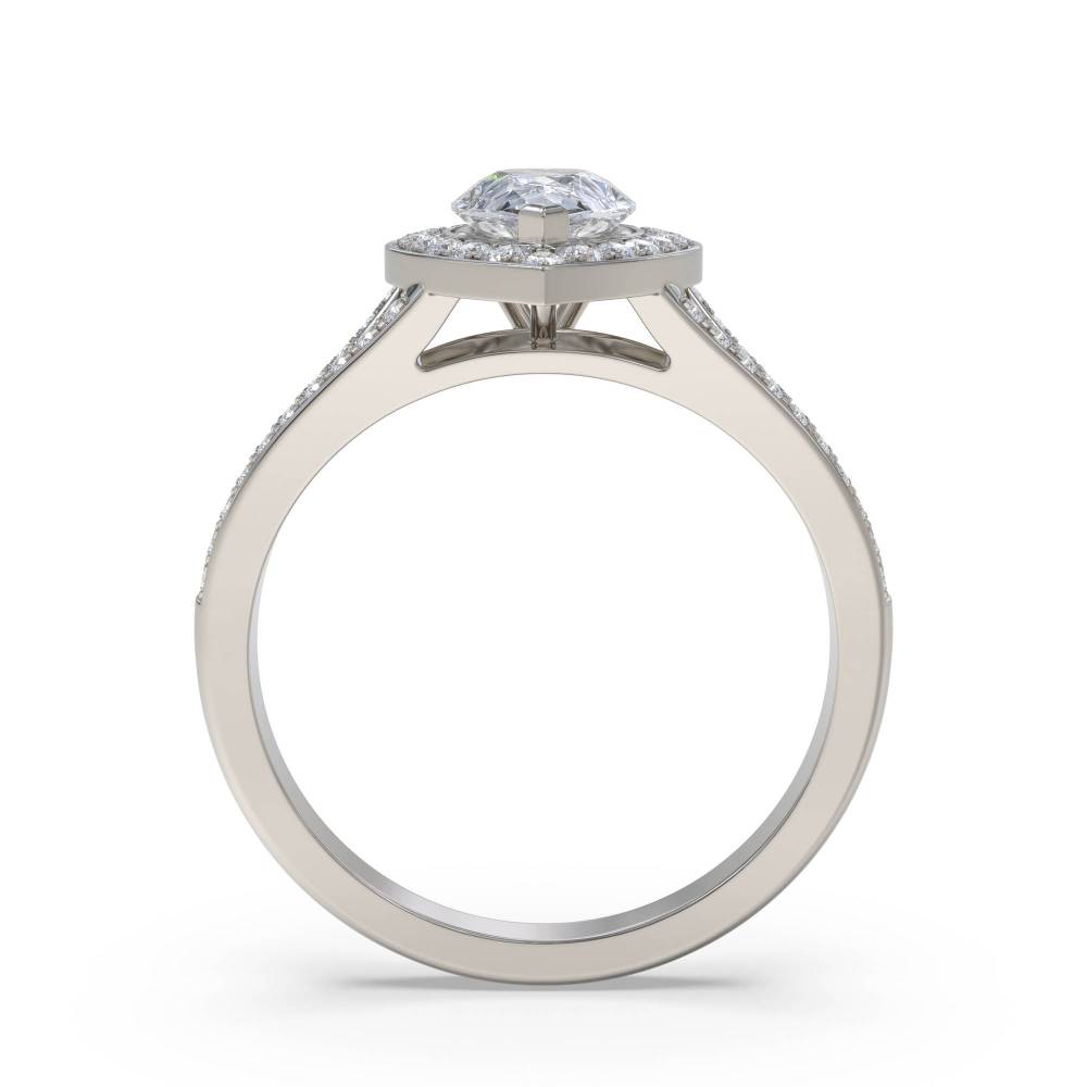 Pear Diamond Single Halo Shoulder Set Ring set in Platinum