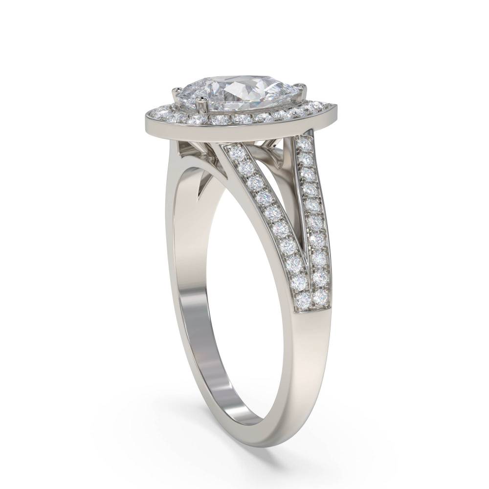 Pear Diamond Single Halo Shoulder Set Ring set in Platinum