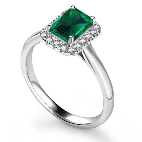 Green Emerald Radiant Shaped Diamond Single Halo Shoulder Set Ring Image