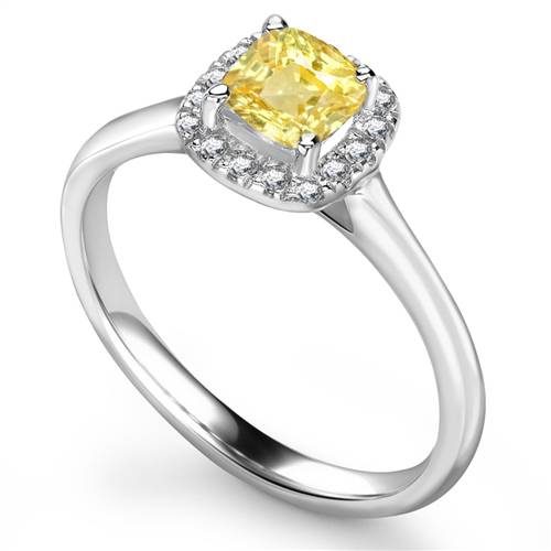 Fancy Yellow Cushion Diamond Cluster Ring P