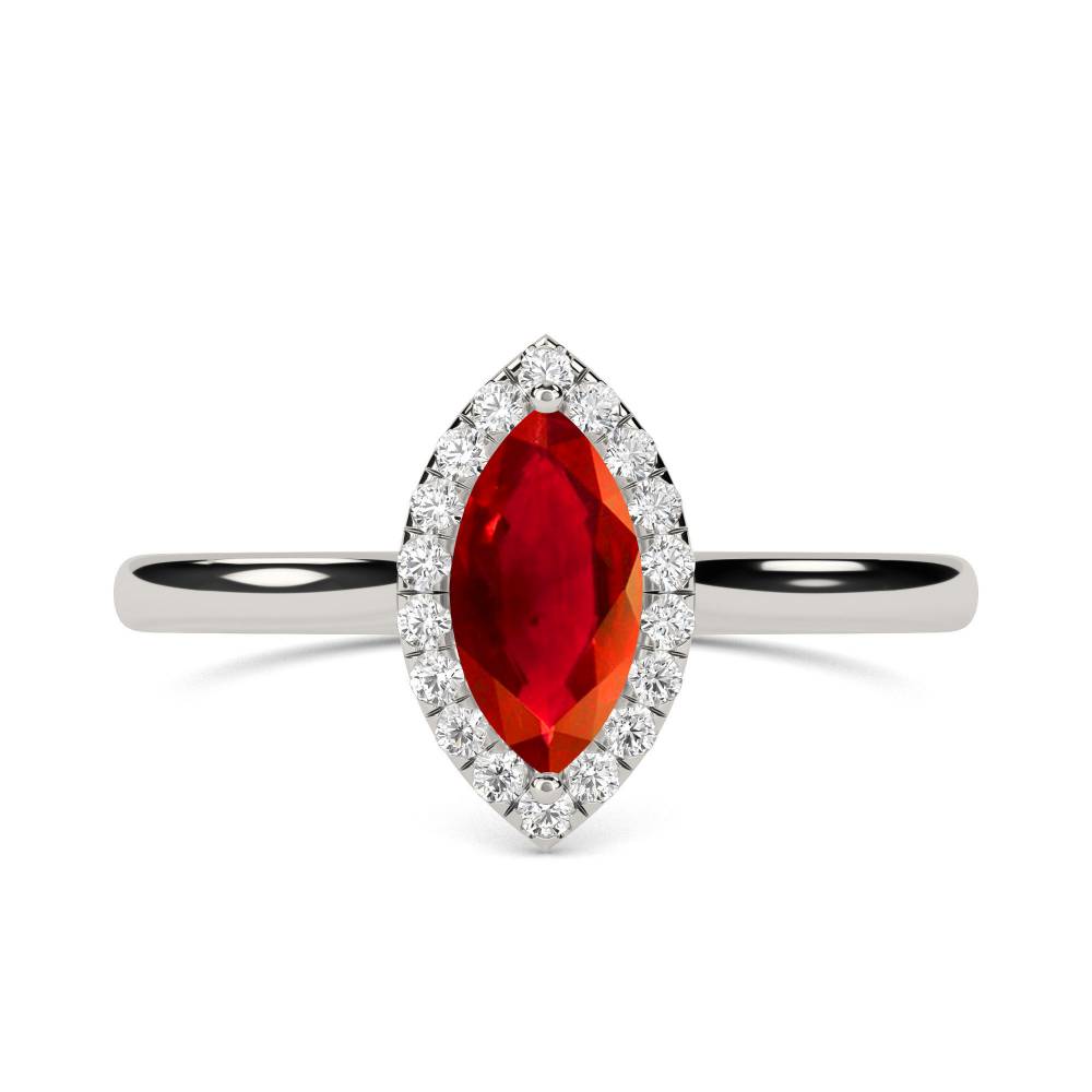 Marquise Ruby & Diamond Halo Ring set in Platinum