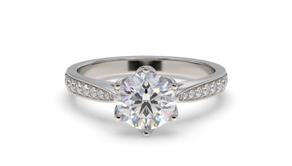 Round Diamond Shoulder Set Ring set in Platinum