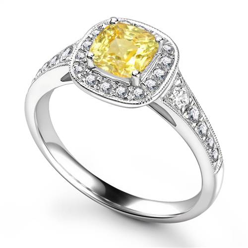 Fancy Yellow Cushion Diamond Shoulder Set Ring P