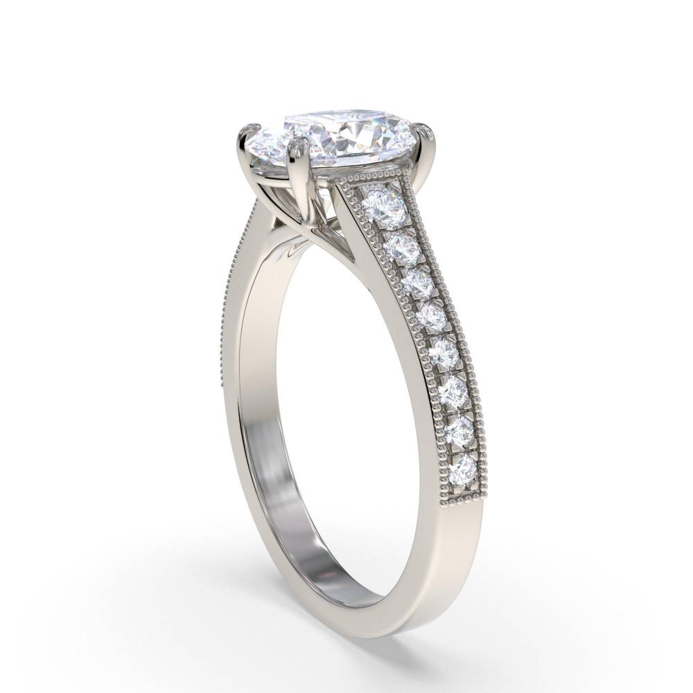 Oval Diamond Shoulder Set Ring set in Platinum