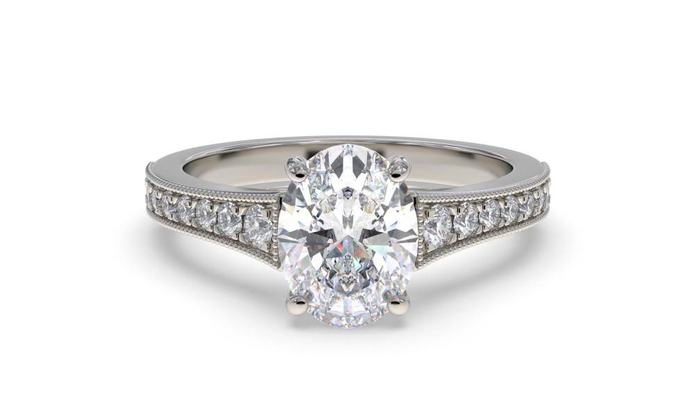 Oval Diamond Shoulder Set Ring set in Platinum