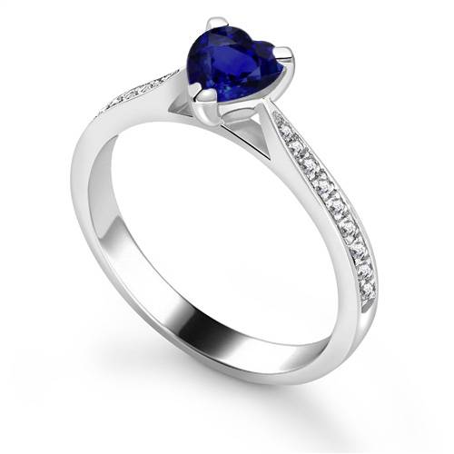 Fancy Blue Sapphire Heart Diamond Shoulder Set Ring P