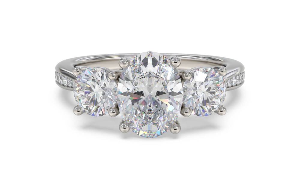 3 Stone Oval Diamond Ring With Shoulder Diamonds Image