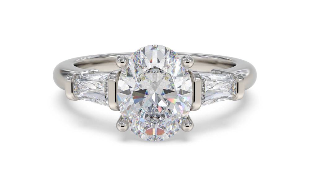 Modern Oval & Baguette Diamond Trilogy Ring Image