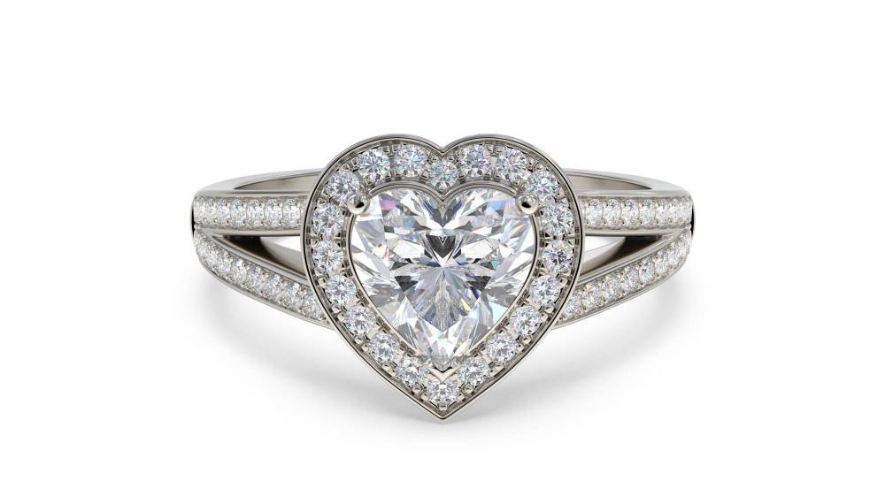 Heart Diamond Single Halo Shoulder Set Ring set in Platinum