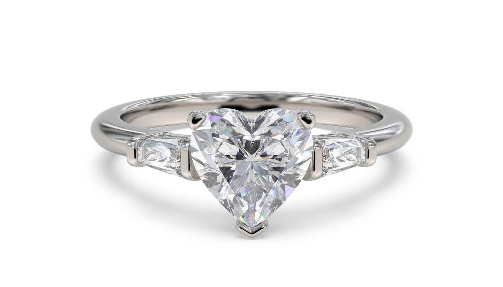 Modern Heart & Tapered Baguette Diamond Trilogy Ring P