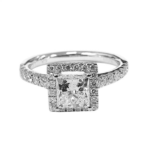 1.30ct SI/F Princess Halo Shoulder Set Engagement Ring