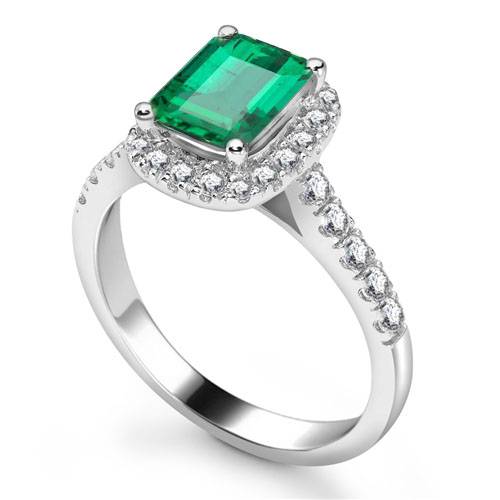 Emerald & Diamond Single Halo Shoulder Set Ring Image