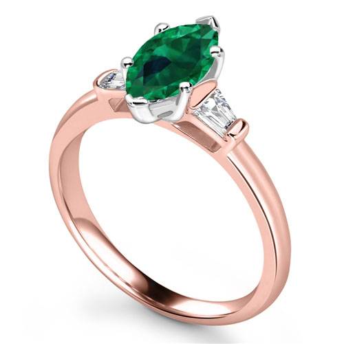 Emerald Green Marquise Diamond Trilogy Ring Image
