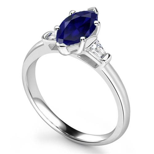 Blue Sapphire Marquise Diamond Trilogy Ring Image