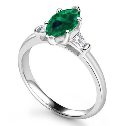 Emerald Green Marquise Diamond Trilogy Ring Image