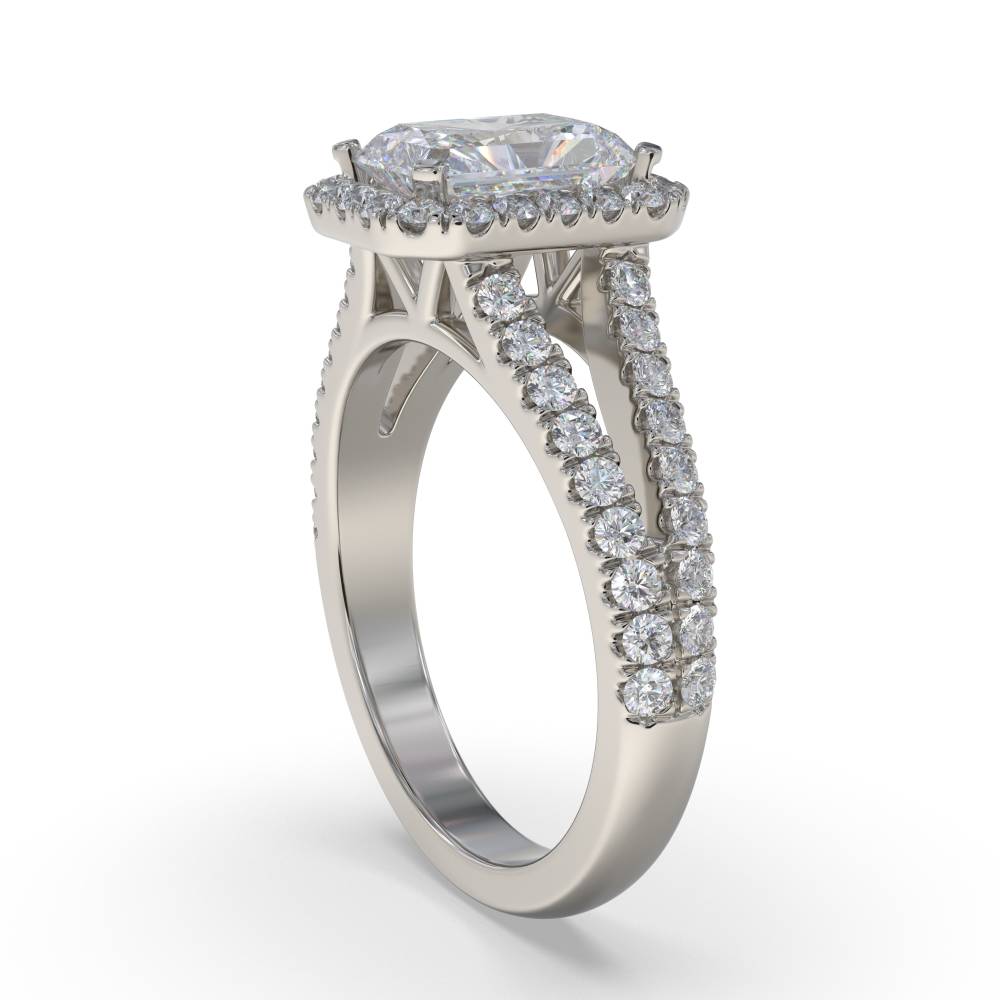 Radiant Diamond Single Halo Shoulder Set Ring set in Platinum