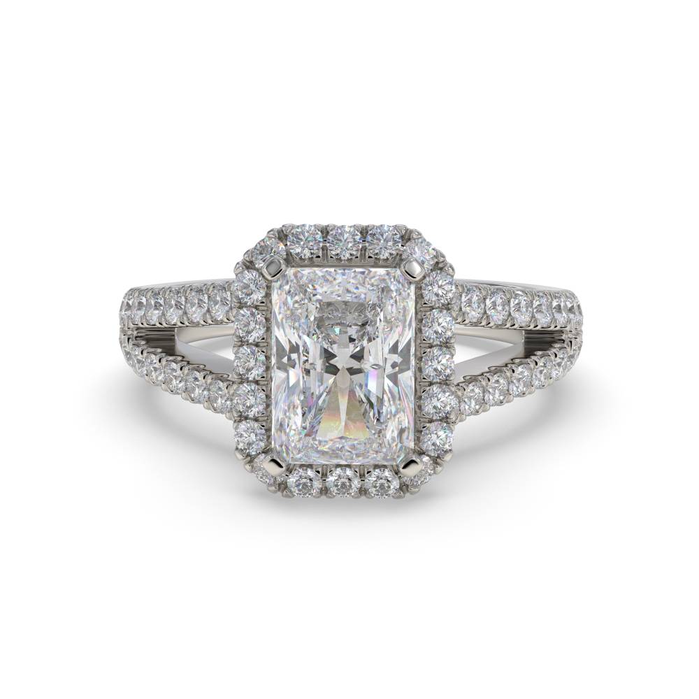 Radiant Diamond Single Halo Shoulder Set Ring set in Platinum