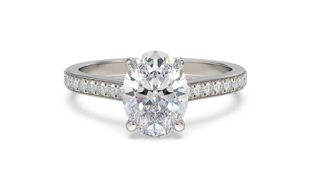 Oval Diamond Shoulder Set Ring set in Platinum