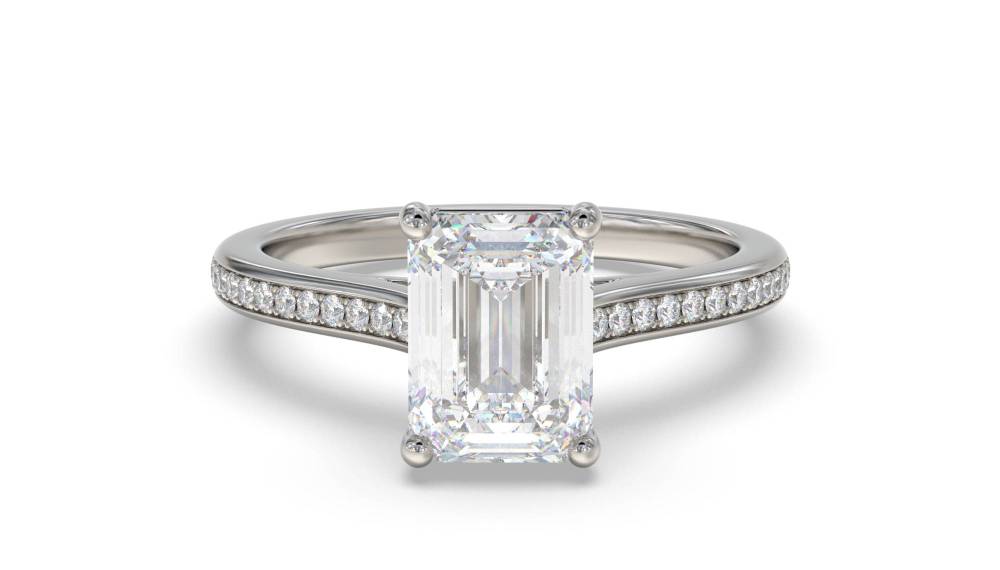 Emerald Diamond Shoulder Set Ring set in Platinum