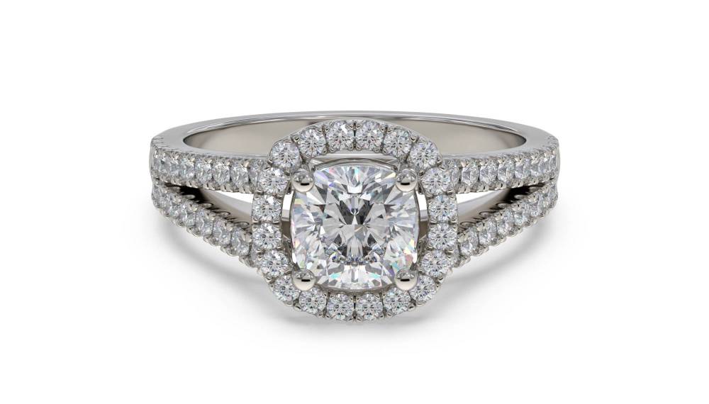 Cushion Diamond Single Halo Shoulder Set Ring P