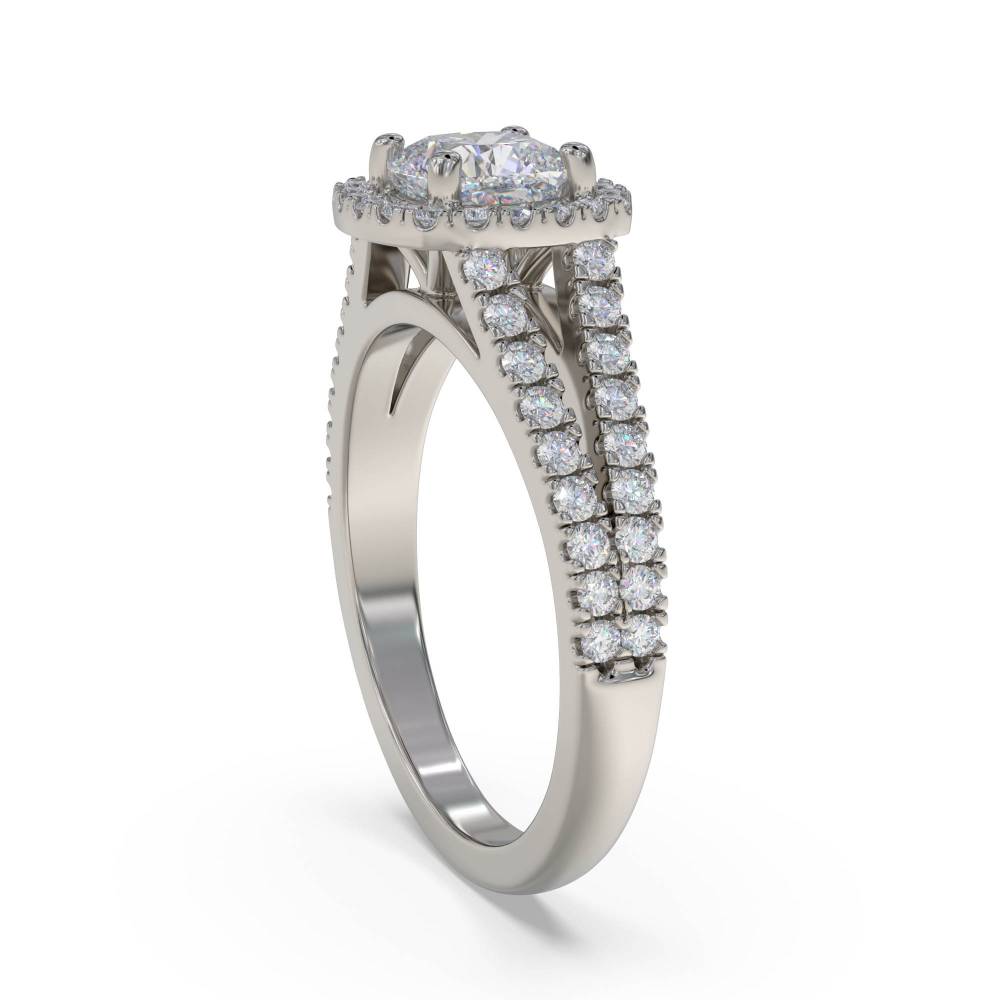 Cushion Diamond Single Halo Shoulder Set Ring P