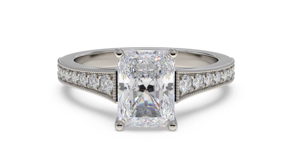 Radiant Diamond Shoulder Set Ring set in Platinum