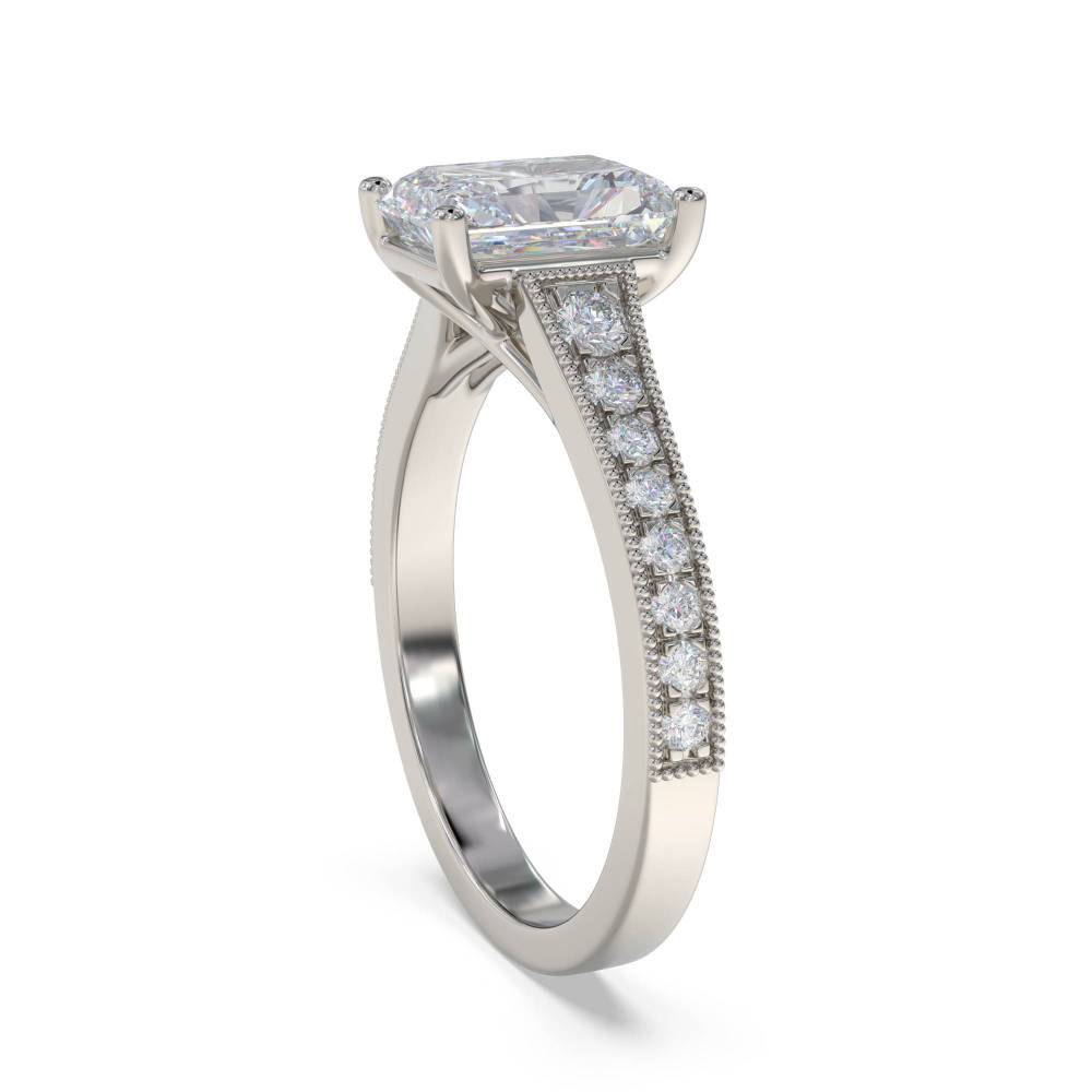 Radiant Diamond Shoulder Set Ring set in Platinum