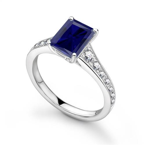 Fancy Blue Sapphire Radiant Diamond Shoulder Set Ring P