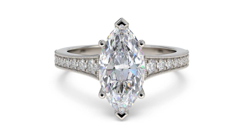 Marquise Diamond Milgrain Shoulder Set Ring set in Platinum