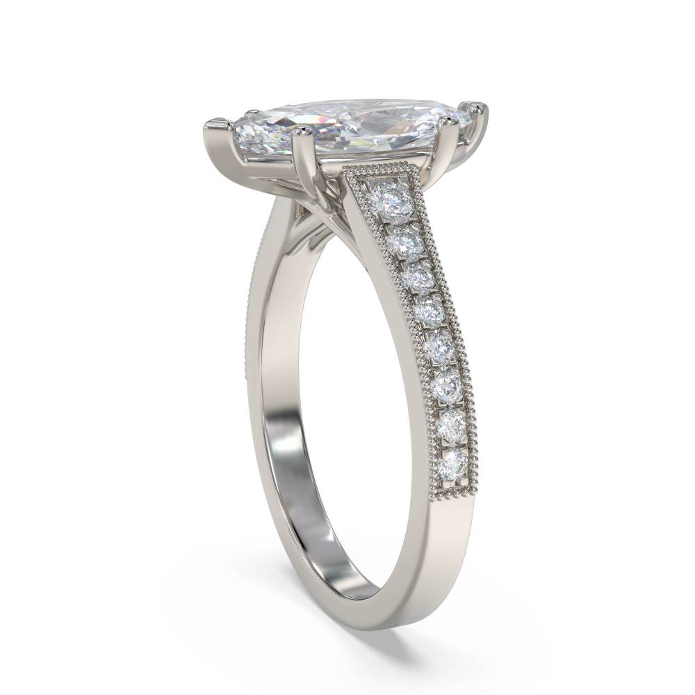 Marquise Diamond Milgrain Shoulder Set Ring set in Platinum