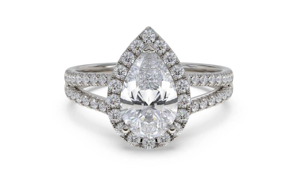 Pear Diamond Single Halo Shoulder Set Ring set in Platinum