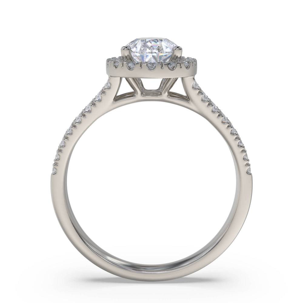 Pear Diamond Single Halo Shoulder Set Ring set in Platinum