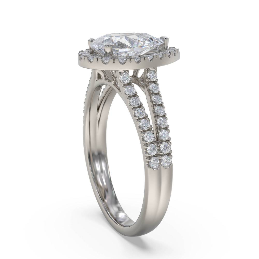 Pear Diamond Single Halo Shoulder Set Ring set in Platinum