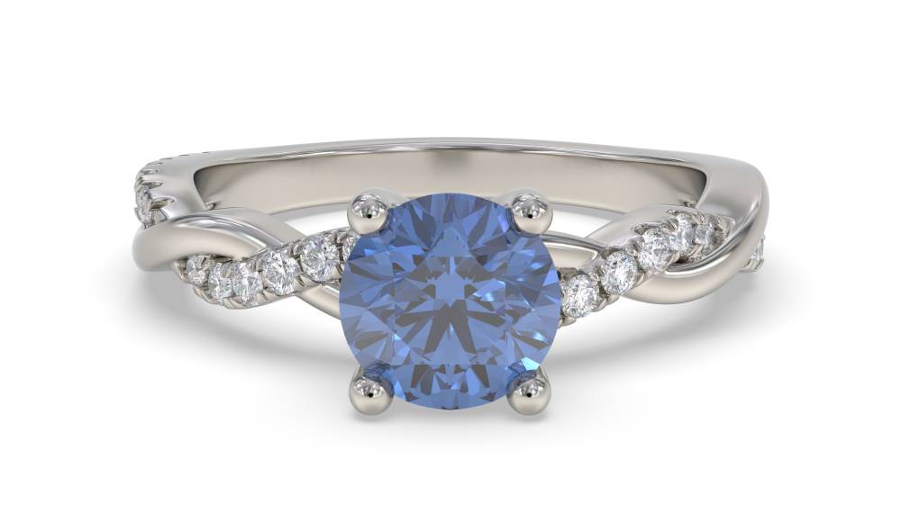 Round Blue Sapphire & Diamond Ring set in Platinum