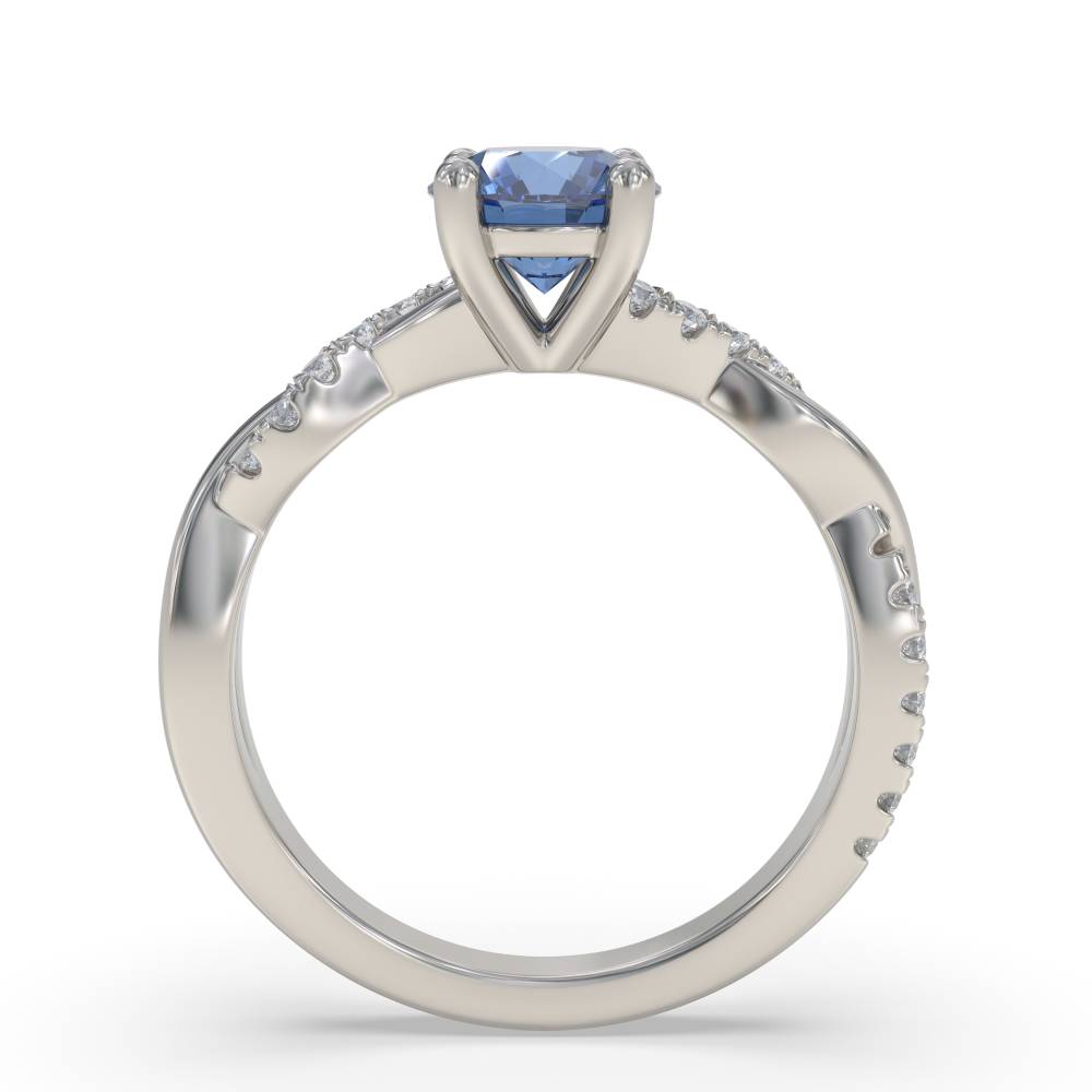 Round Blue Sapphire & Diamond Ring set in Platinum