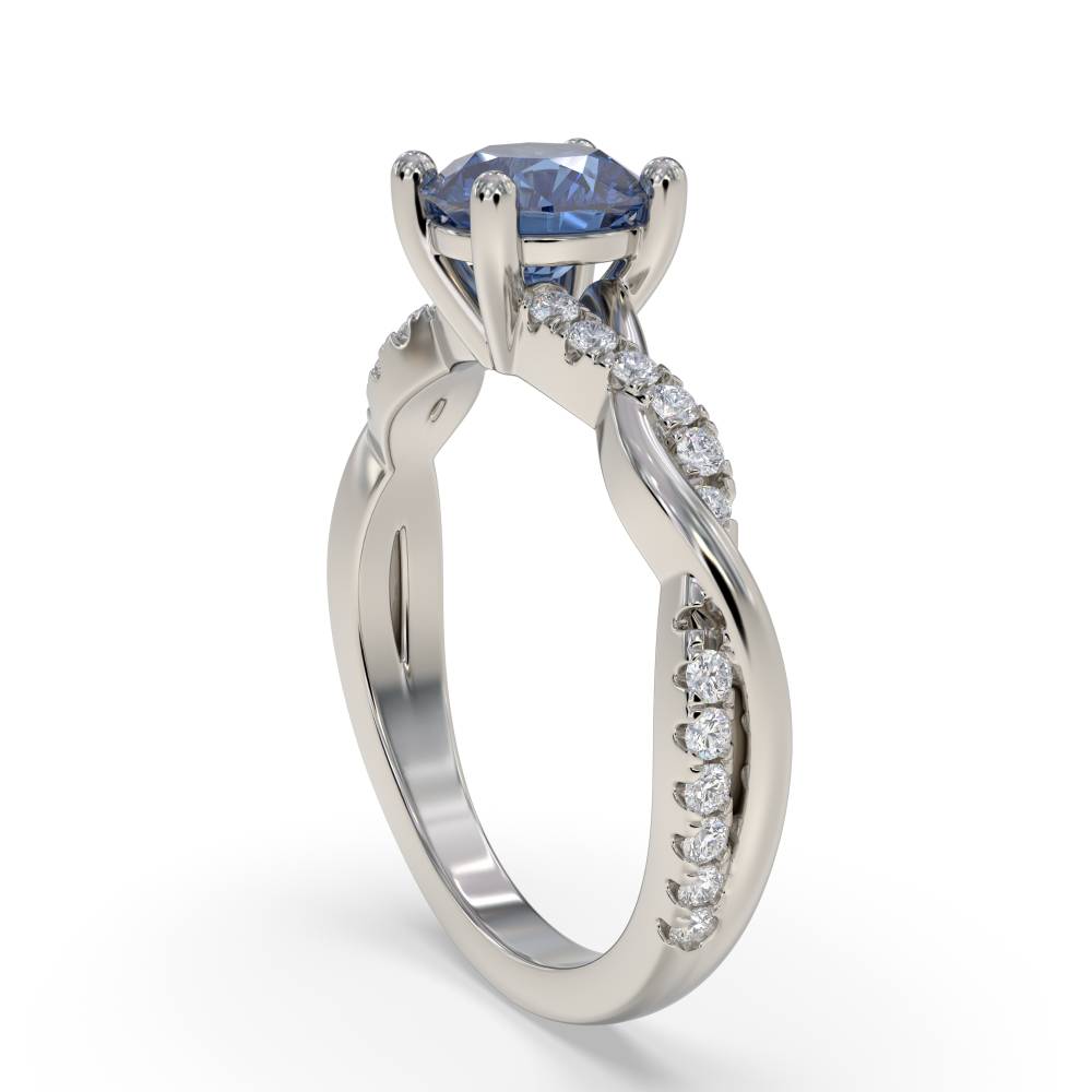 Round Blue Sapphire & Diamond Ring set in Platinum