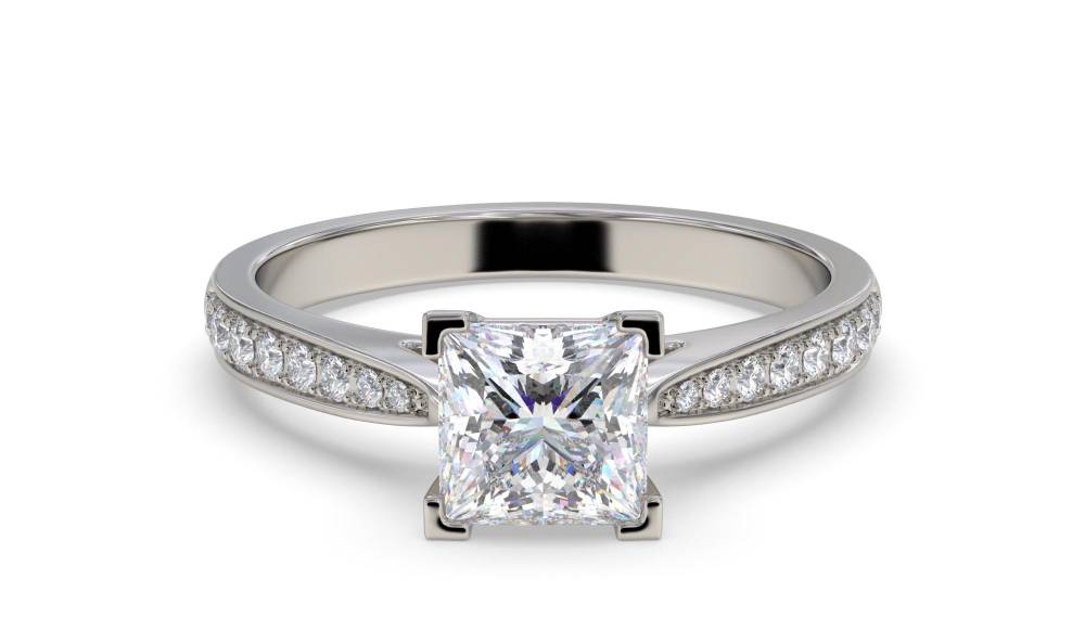 Princess Diamond Shoulder Set Ring set in Platinum