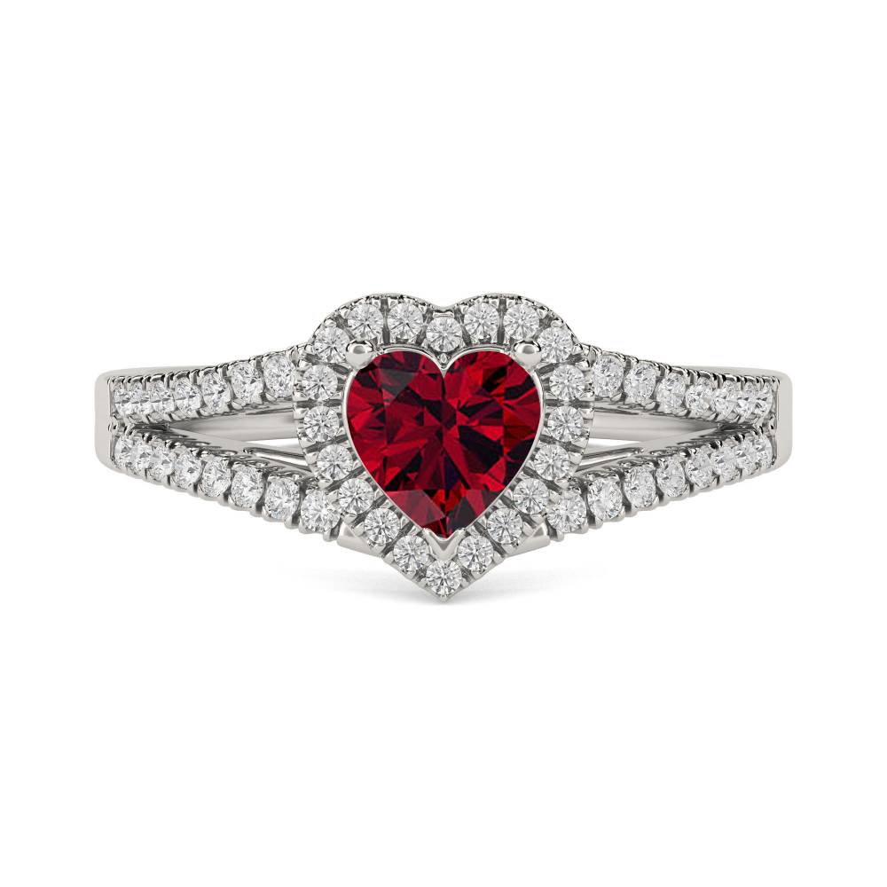 Heart Ruby & Diamond Double Halo Shoulder Set Ring P