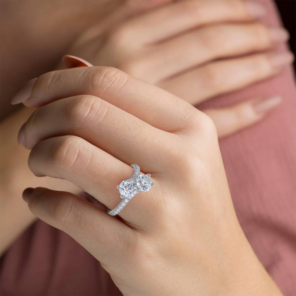 Two Stone Round Diamond Shoulder Set Ring P