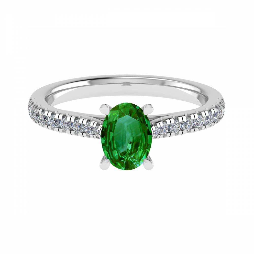 Fancy Emerald Green Oval Diamond Shoulder Set Ring P