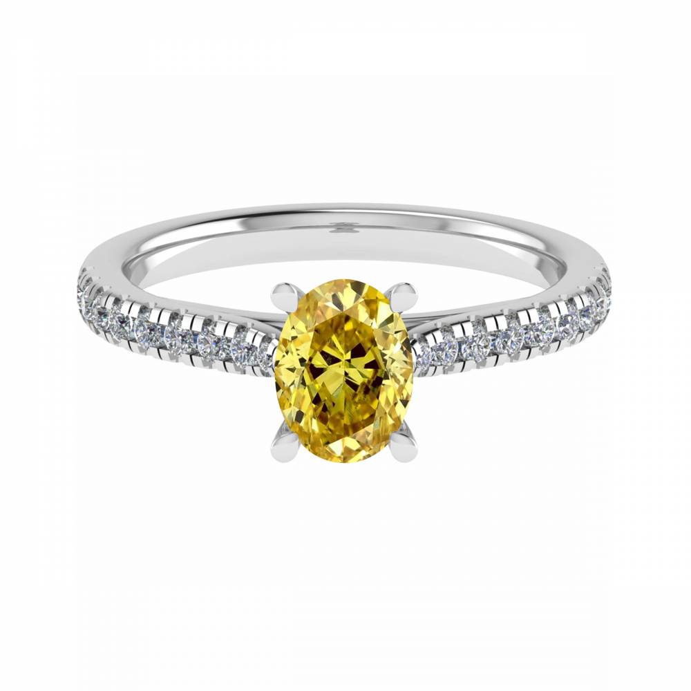 Fancy Yellow Oval Diamond Shoulder Set Ring P