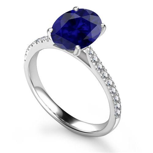 Fancy Blue Sapphire Oval Diamond Shoulder Set Ring F