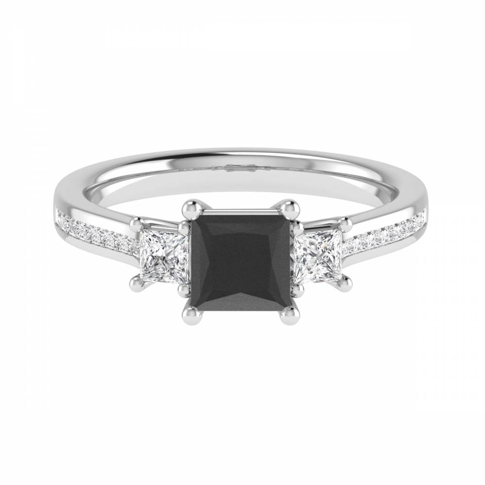 3 Stone Black Princess Diamond Shoulder Set Ring P