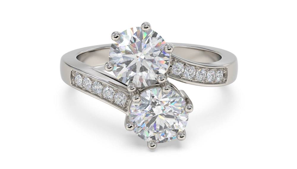 Two Stone Round Diamond Shoulder Set Ring set in Platinum