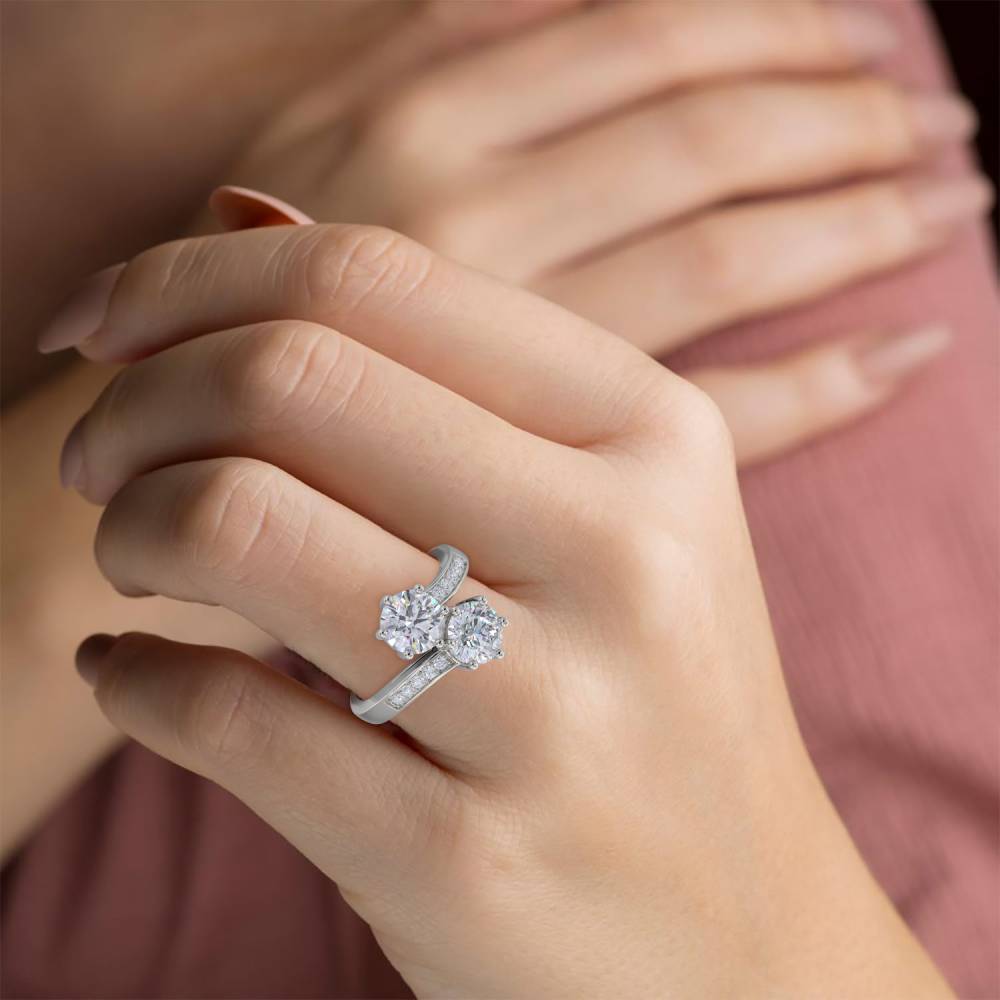 Two Stone Round Diamond Shoulder Set Ring set in Platinum