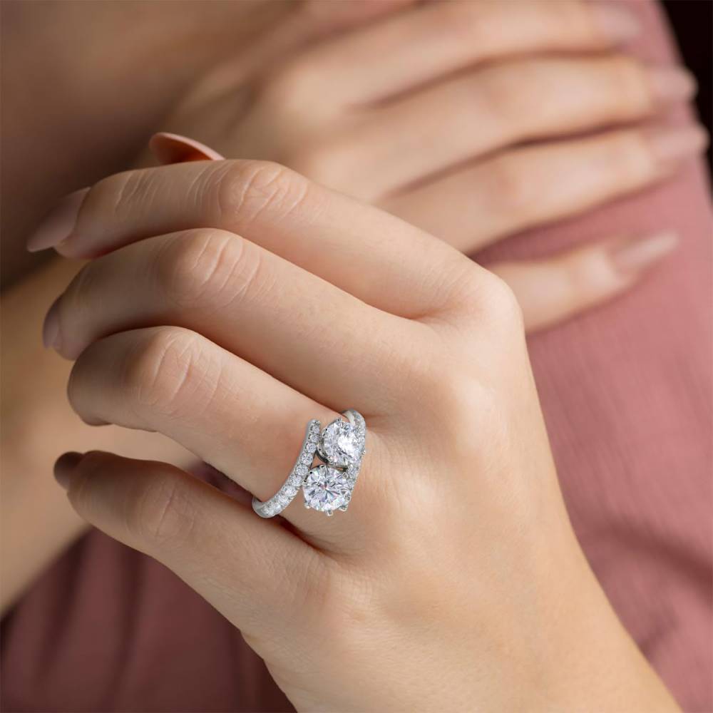 Two Stone Round Diamond Shoulder Set Ring P