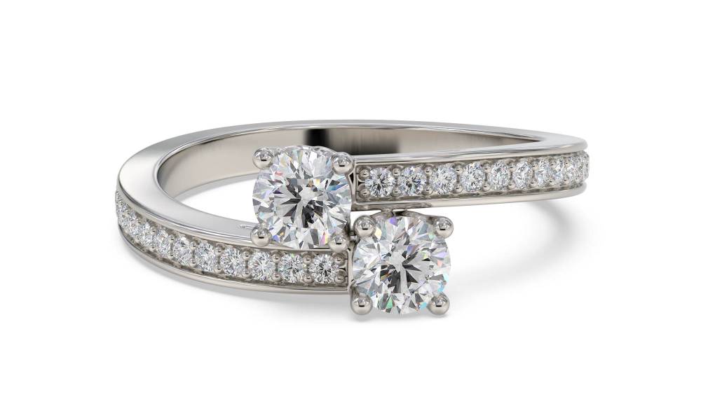 Two Stone Round Diamond Shoulder Set Ring set in Platinum