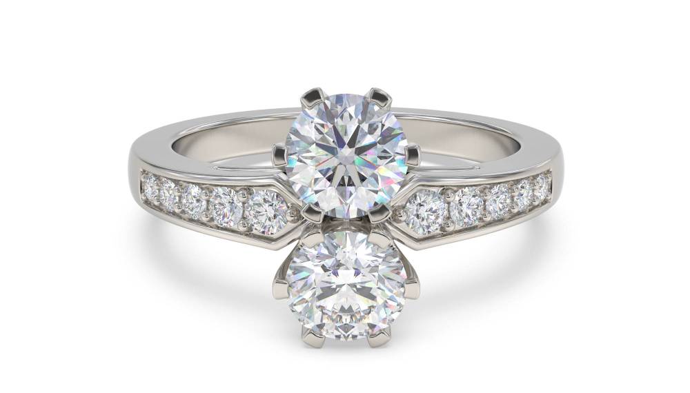 Two Stone Round Diamond Shoulder Set Ring P