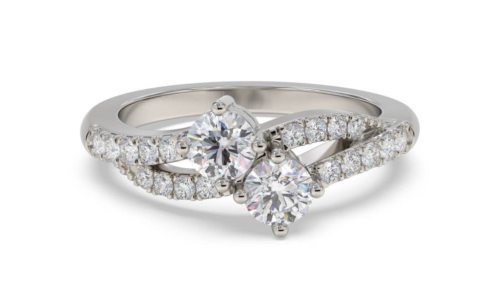 Two Stone Round Diamond Shoulder Set Ring P