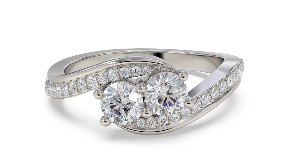 Two Stone Round Diamond Shoulder Set Ring P